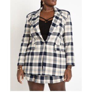 Eloquii Womens Plus Size 16 Blazer Plaid Fully Lined One Button Career